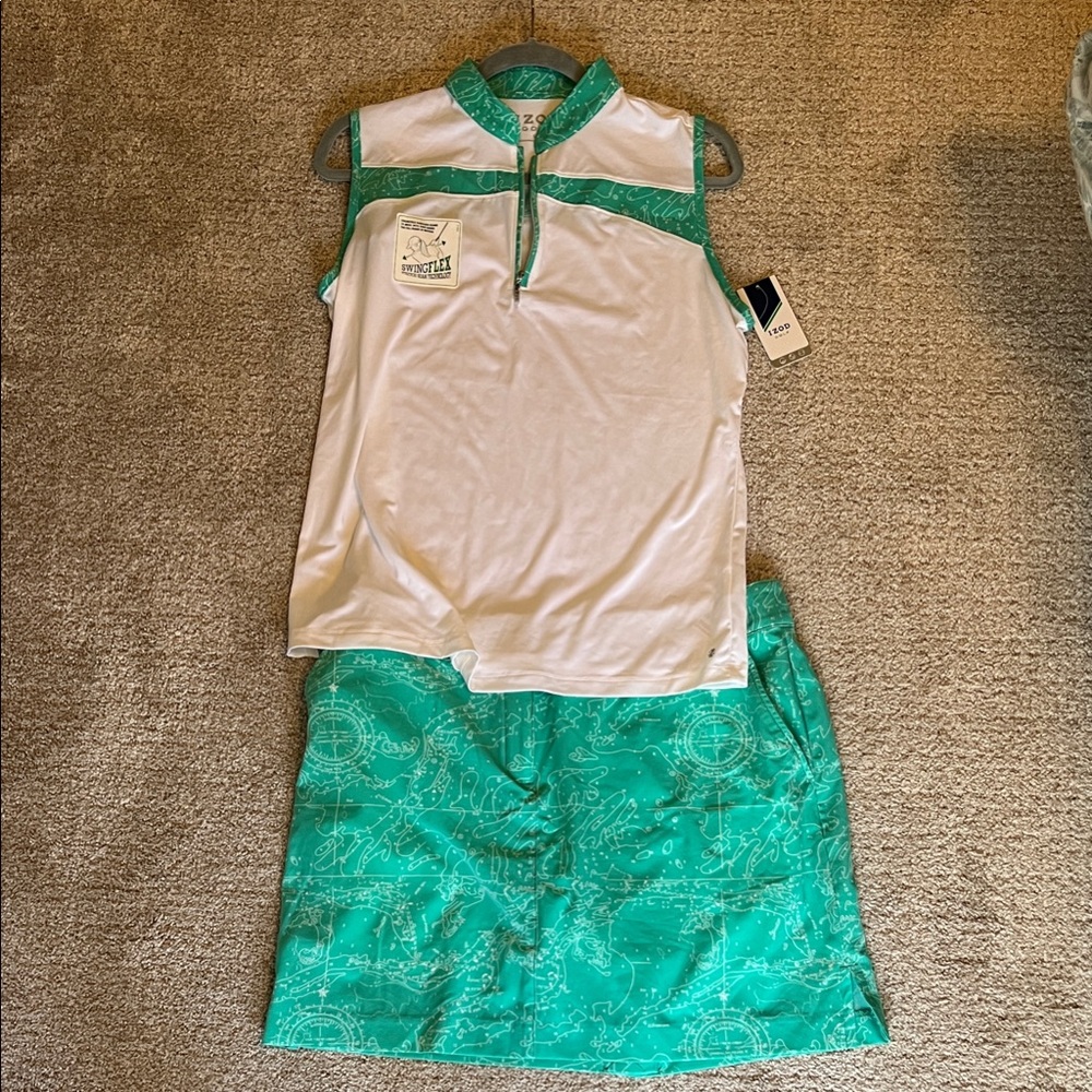 Izod Green and White Sleeveless Golf Outfit